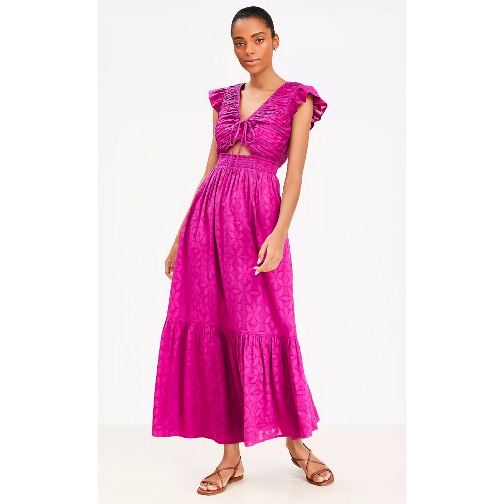 LOFT Beach Coastal Chic Deep Magenta Textured Cotton Maxi Dress -Small - Picture 6 of 6
